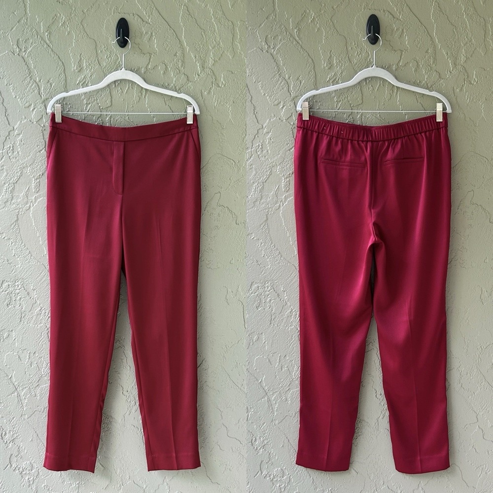 Chico's Women's 8 Medium Red Claret Size 1 Pull-On Satin Tapered Ankle Pants NWT